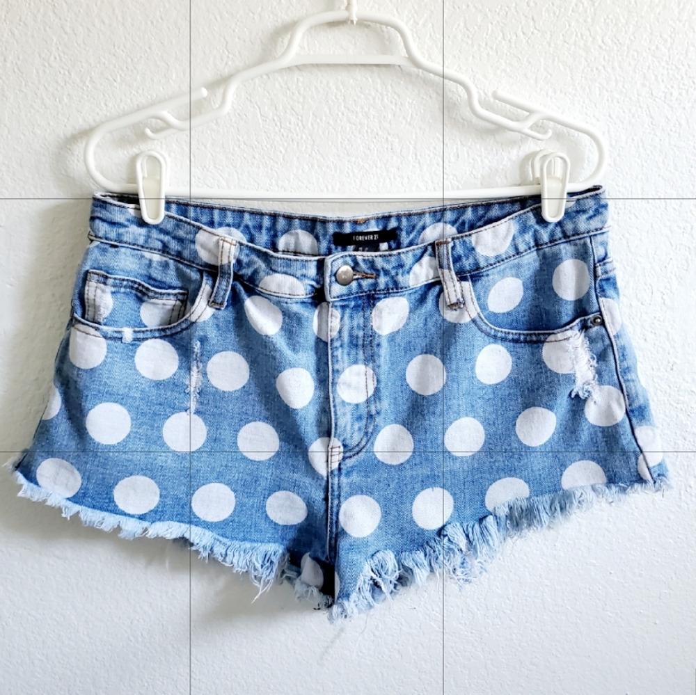 Forever 21 Blue Denim Polka Dot Jean Shorts